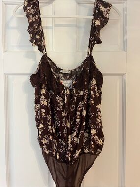 Free people Floral Ruffle Strap Women's Bodysuit - Brown Floral XL